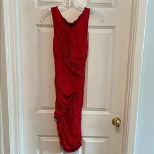 Velvet Rich Red Gathered Midi Dress